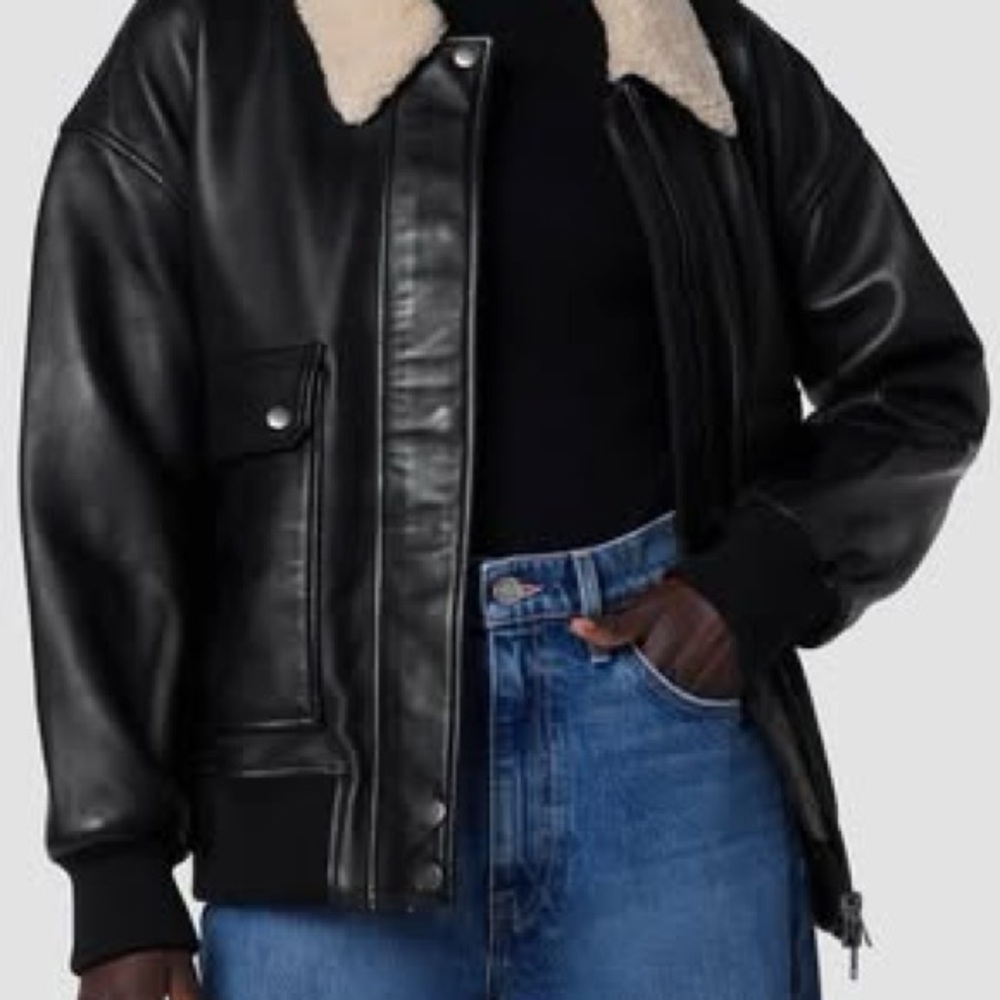 Hudson Jeans Black Leather Bomber Jacket